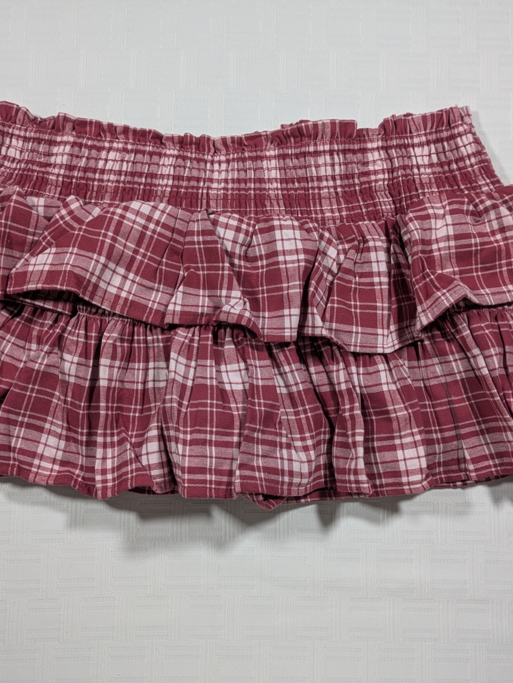 Women’s Plaid Ruffle Mini Skort in Rusty Mauve – Size Large (12-14